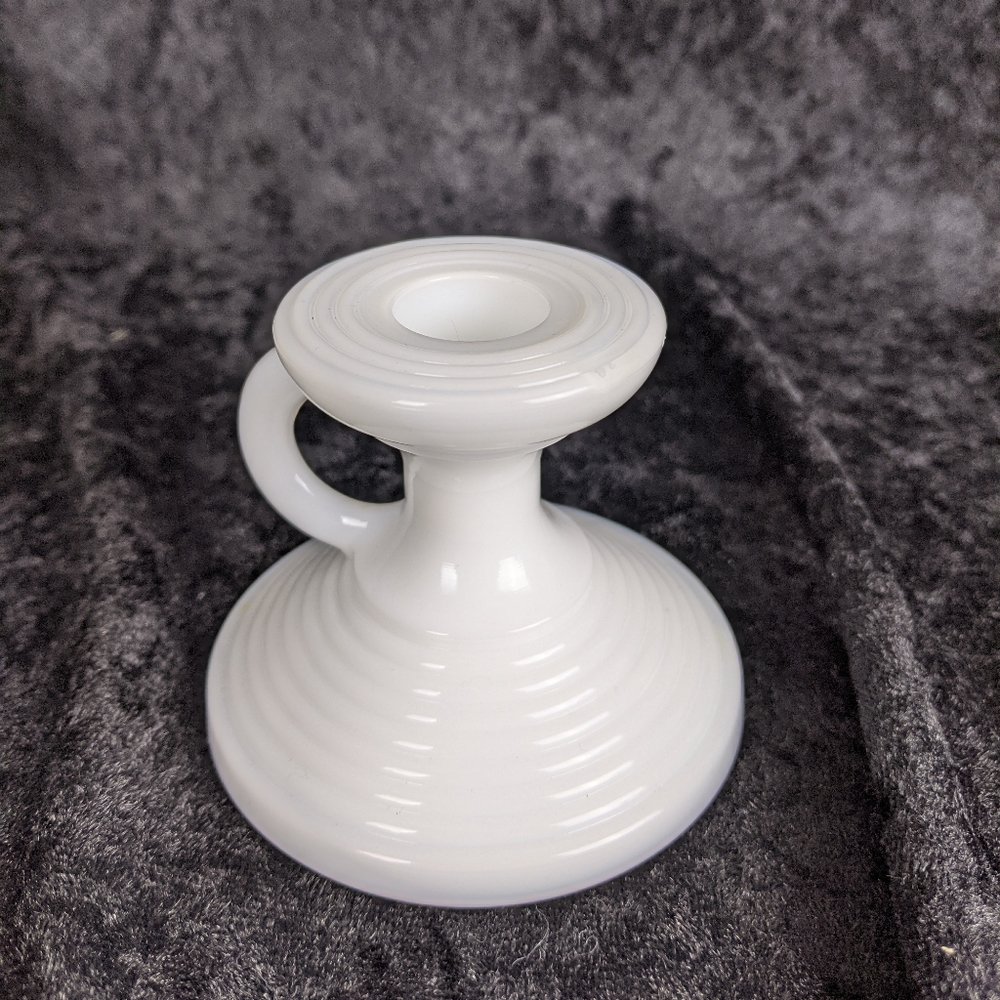Vintage style milk glass ringed chamber stick